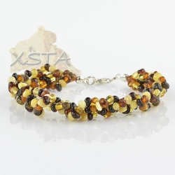 Multicolor amber beads bracelet with silver Multicolor amber beads bracelet with silver